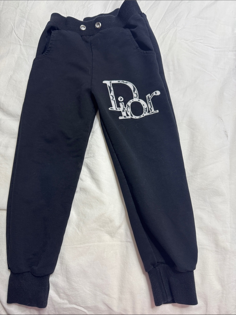 Dior Black Kids Logo Joggers with White Script